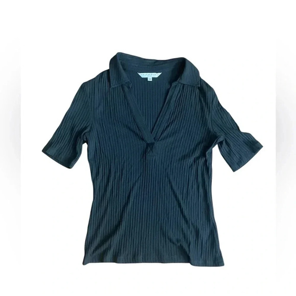 Trina Turk Black short sleeve ribbed shirt with collar size M - Picture 1 of 8
